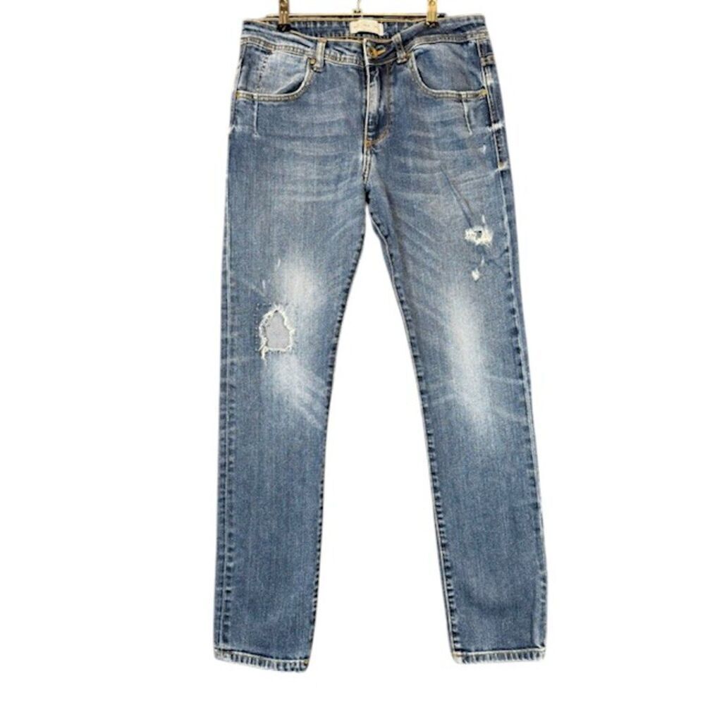 ZARA Man Denim Collection Topstitched Distressed Slim Medium Wash Size 31 x 28